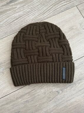 Olive Brown Basketweave Knit Beanie